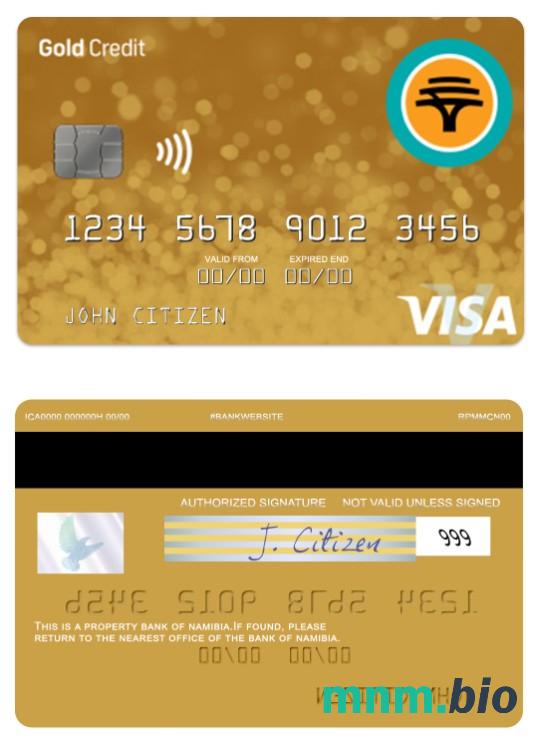 Namibia First National Bank złoto credit przykład karty visa w formacie PSD